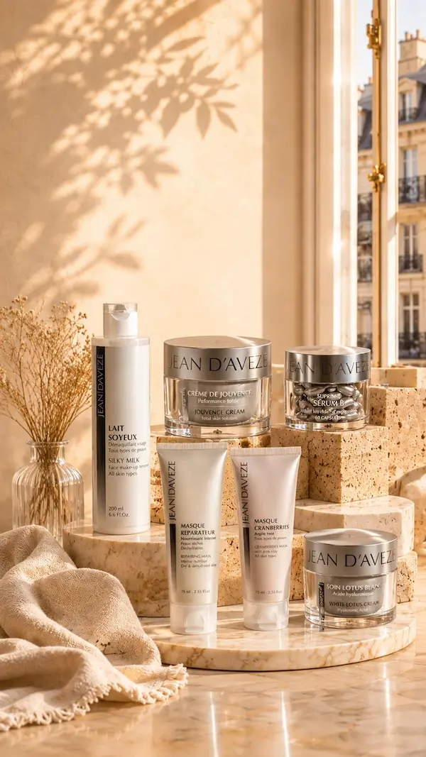 Jean D’Avèze Paris skincare collection in golden Parisian light